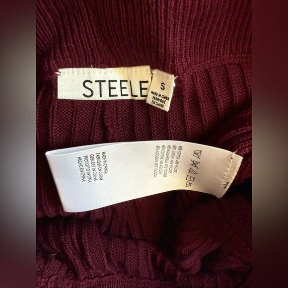 New Steele Maria Ribbed Wide Leg High Rise Trouser Pants in Burgundy Women’s S - Picture 6 of 6